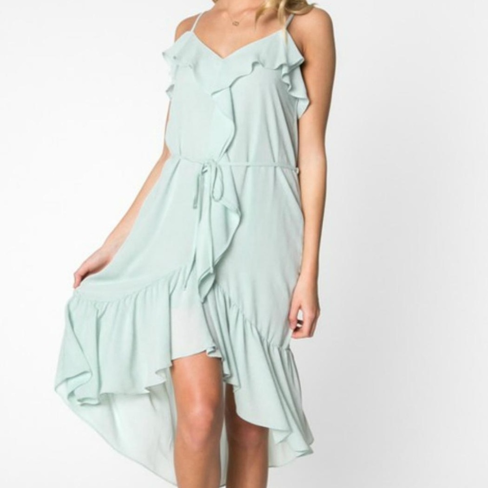 Everly/Anthro green spaghetti strap flowy ruffled dress L